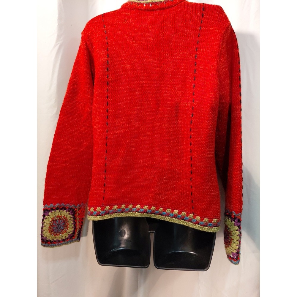EUC Icelandic Designs Toggle Knit Crochet Cardigan Sweater Alpaca Wool  M Orange - Picture 4 of 12
